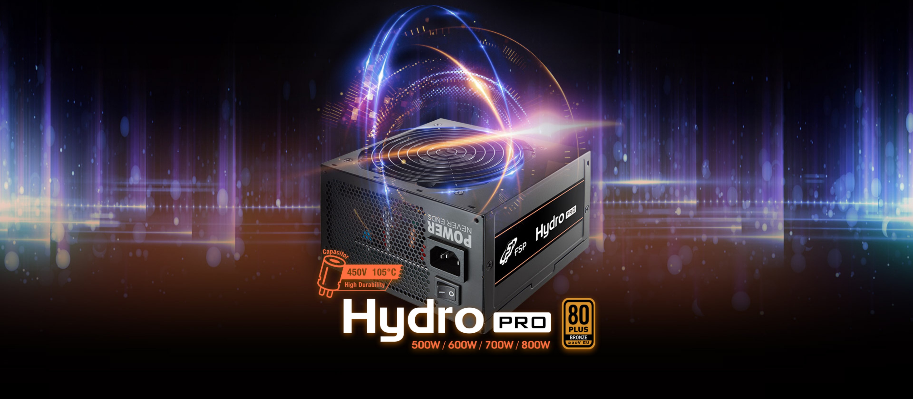 A large marketing image providing additional information about the product FSP Hydro PRO 800W Bronze PCIe 5.0 ATX 3.0 PSU - Additional alt info not provided